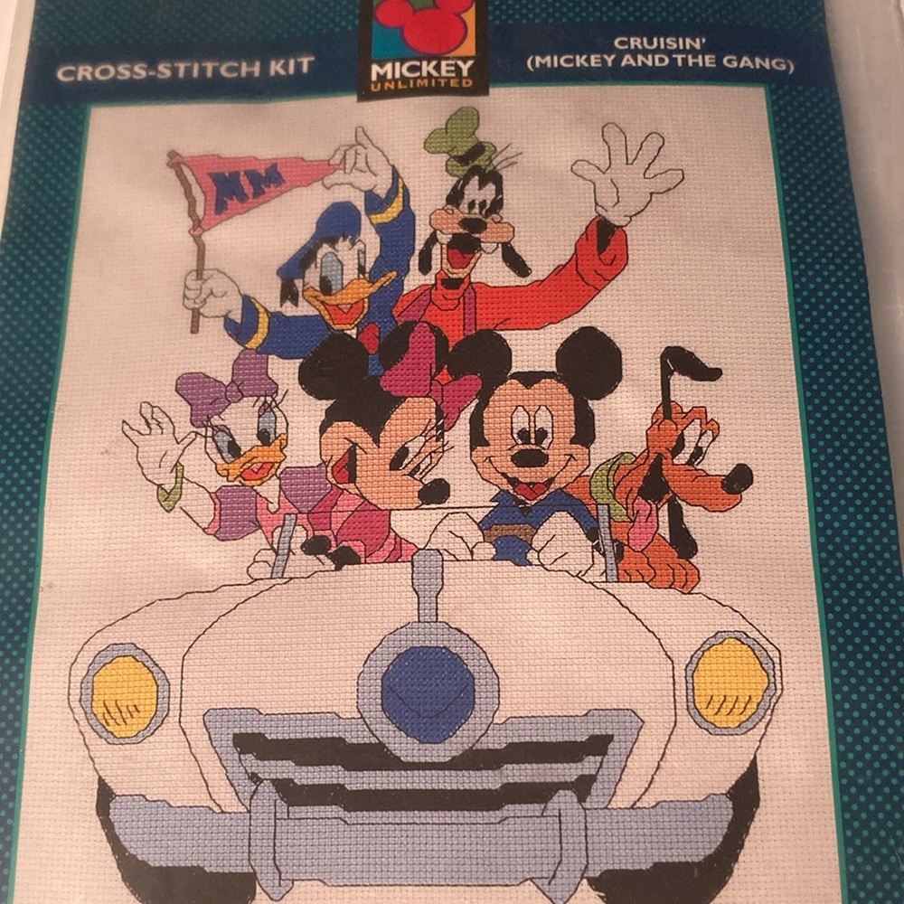 Mickey Unlimitedrf cross stitch kit. “Cruising’ mickey and the gang” 10 x 8 G2